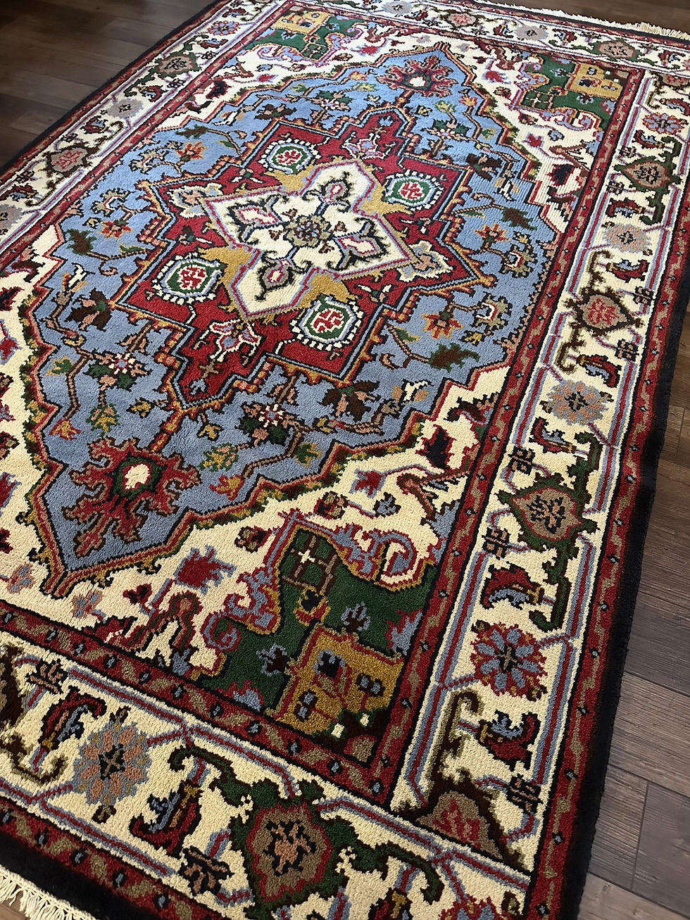 Thumbnail: Contemporary Blue & White Rug, Persian Heriz Design, Handmade in India