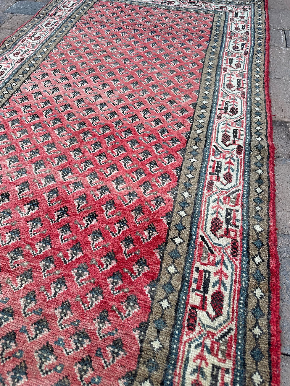 Handmade Vintage Pink & Green Persian Sarough Mir Runner,Light Distres,3'4"x8'2"