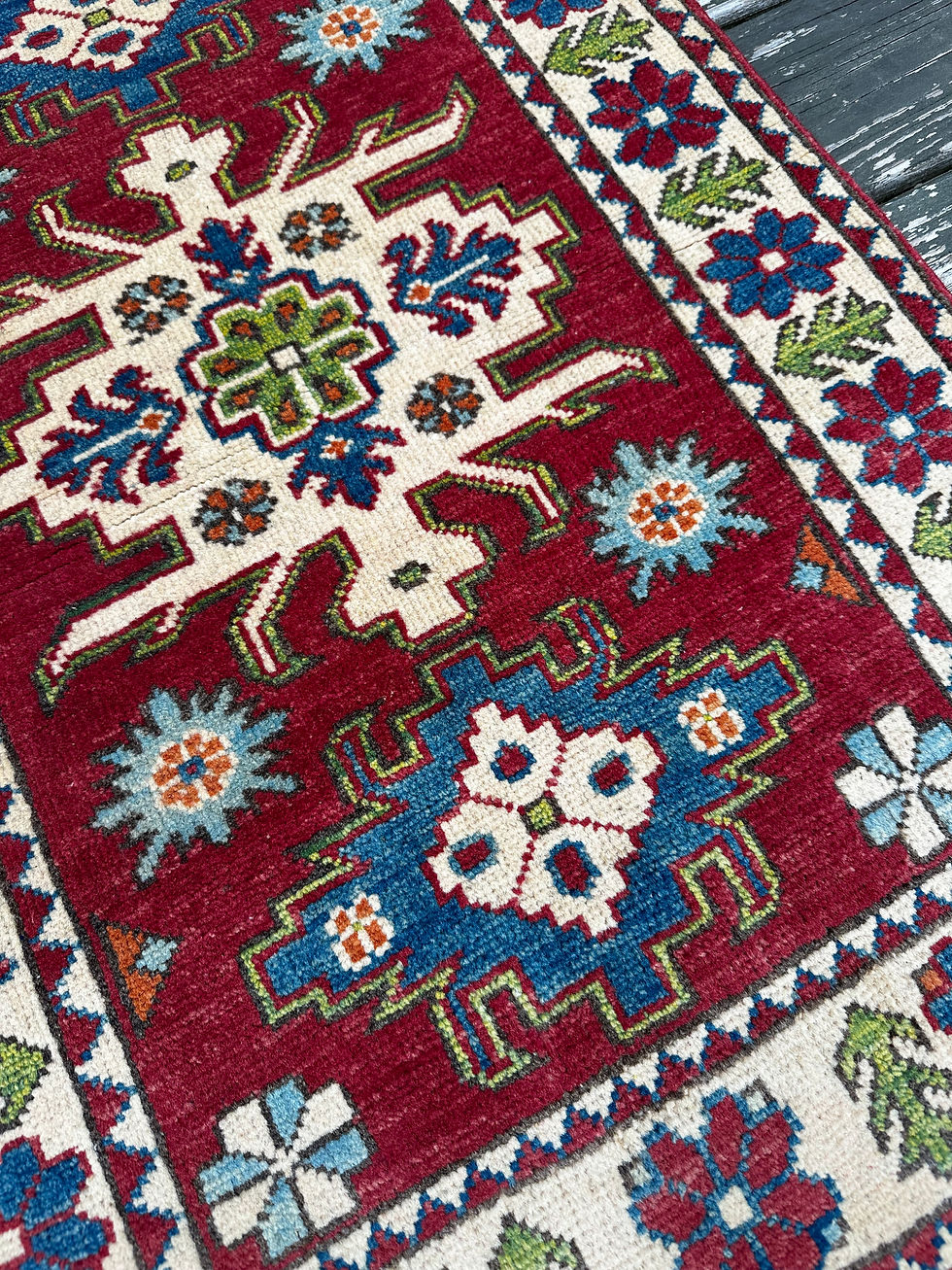 Thumbnail: Handmade New Afghan Colorful Kazakh Accent Rug
