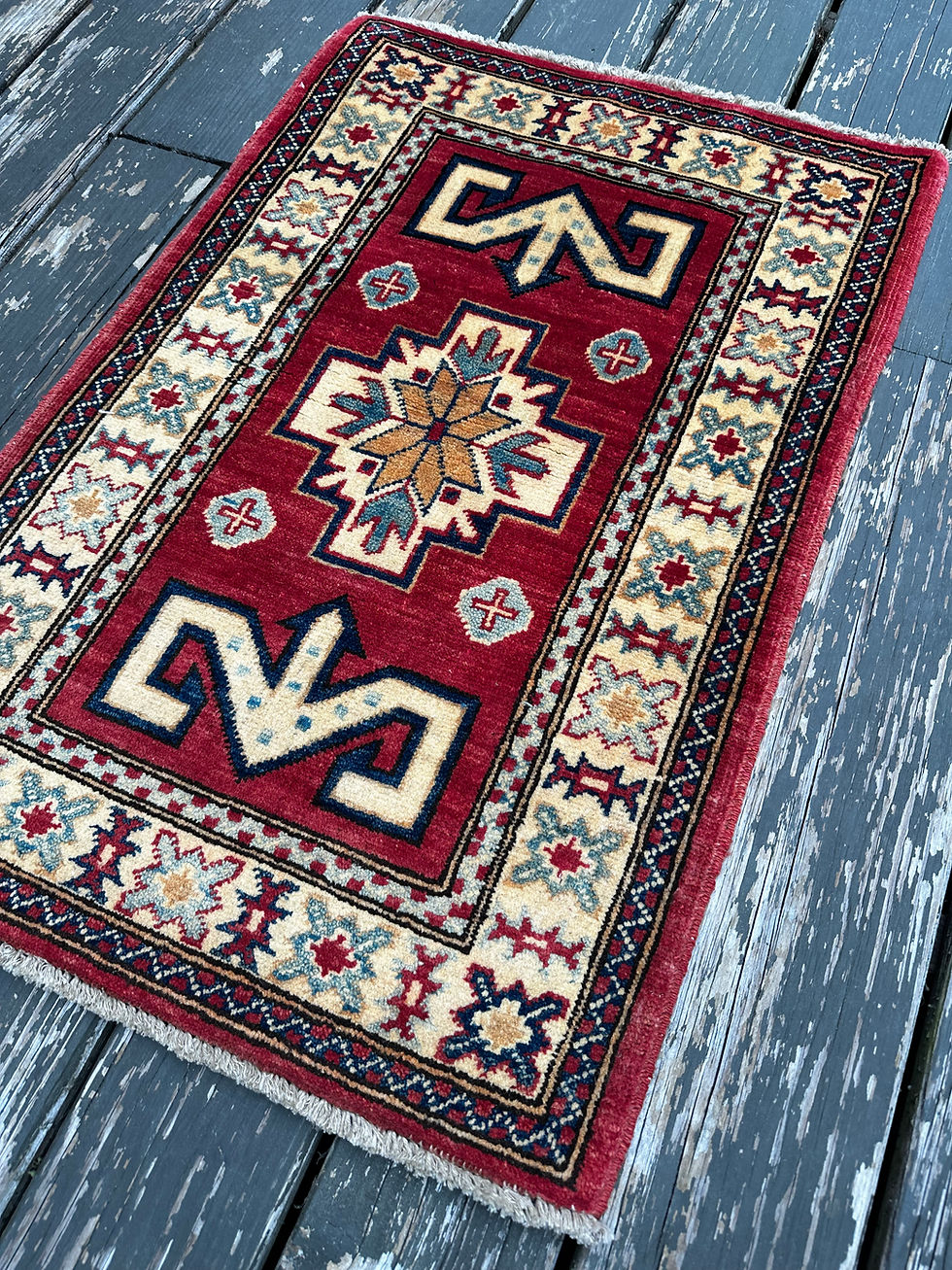 Thumbnail: Colorful Vintage Tribal Afghan Kazakh Accent Rug