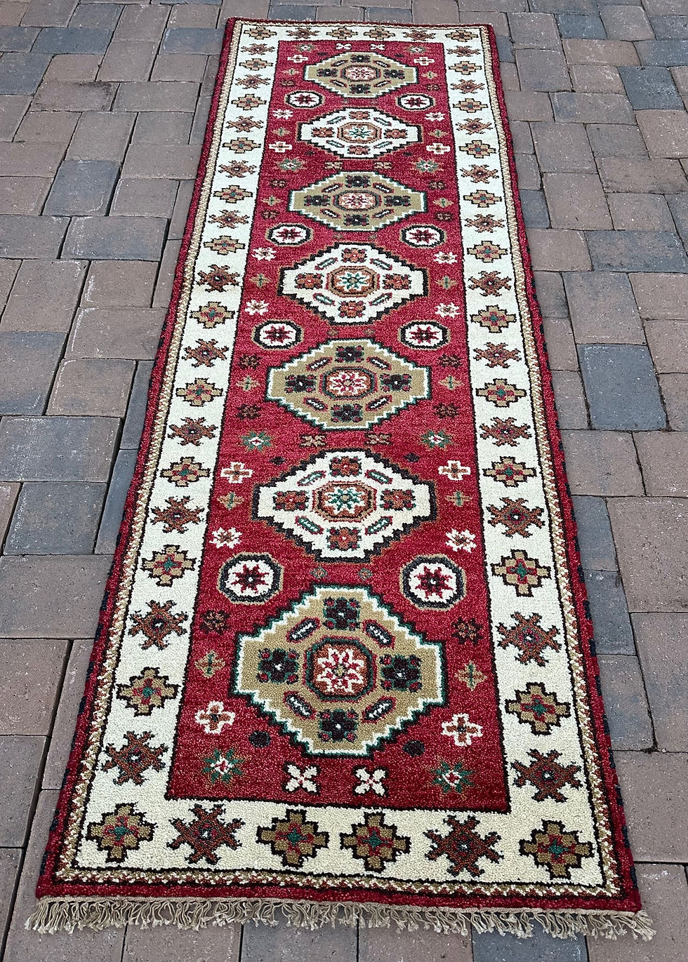 Thumbnail: Brand New Geometric Runner Handmade in India, Kazakh Design