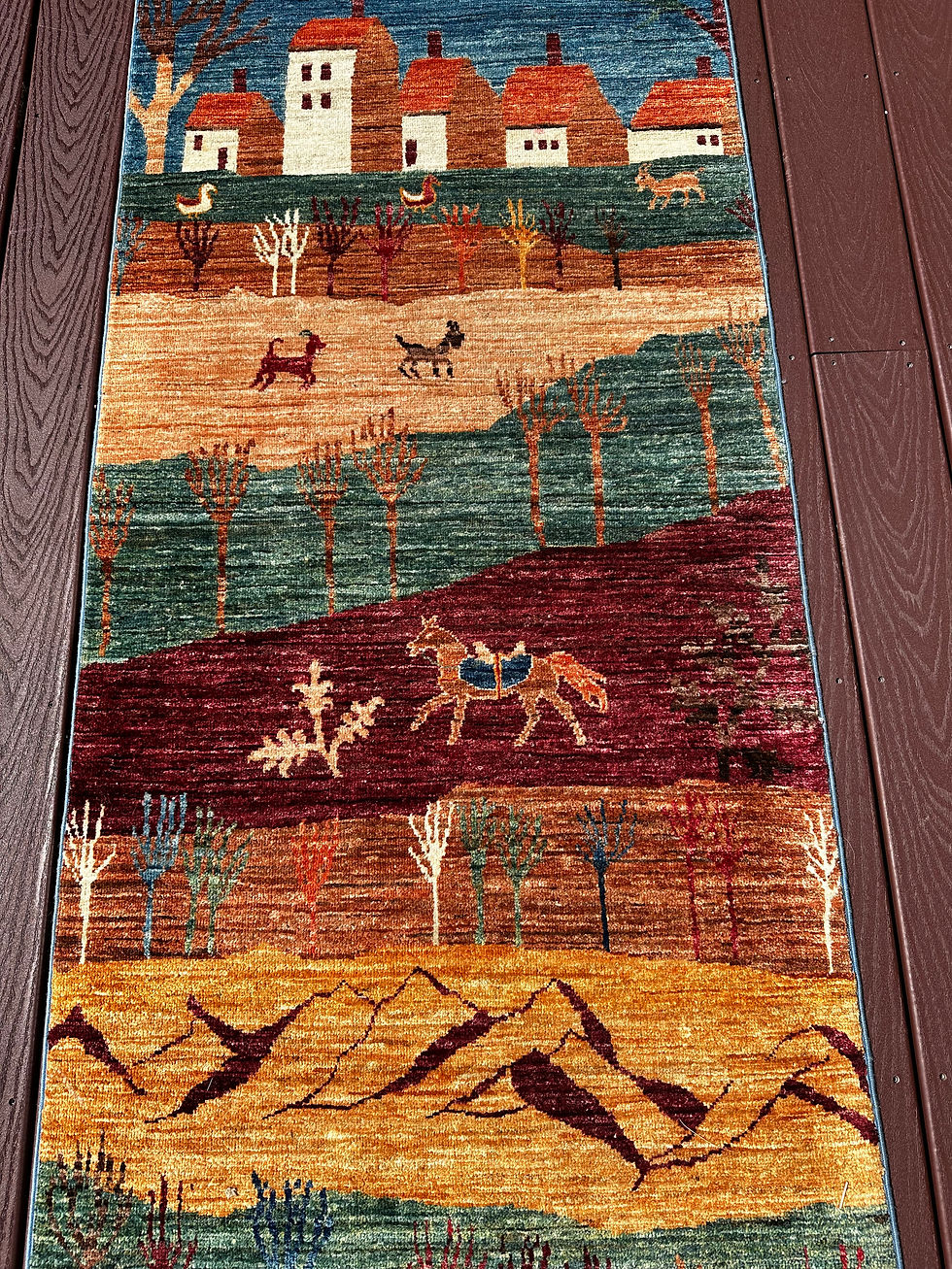 Thumbnail: Handmade Pakistani Pictorial Runner, Persian Gabbeh Design