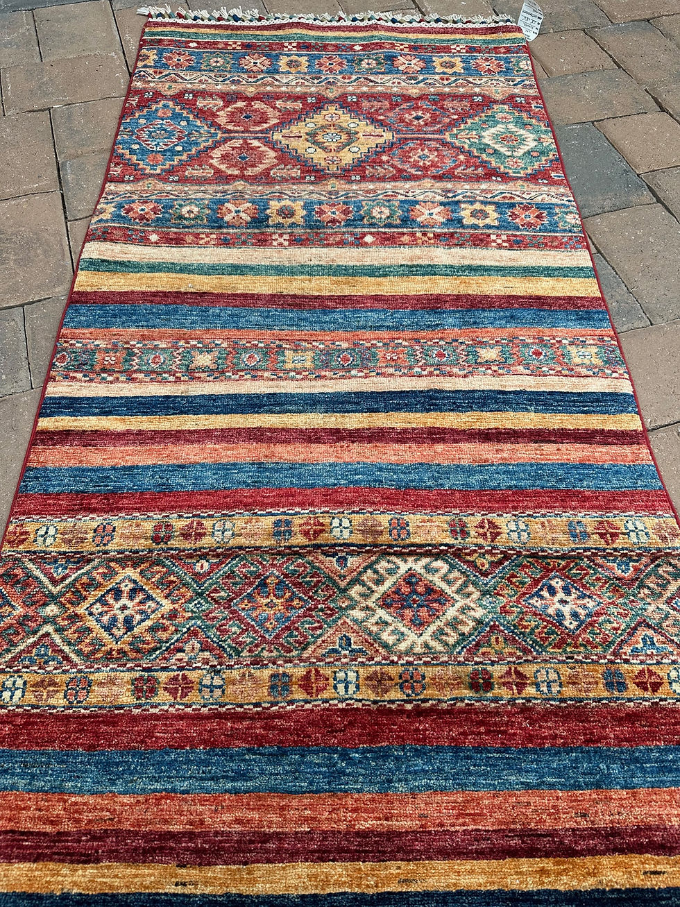 Thumbnail: Handmade New Afghan Khorjeen Kazakh Runner, Modern Geometric Design