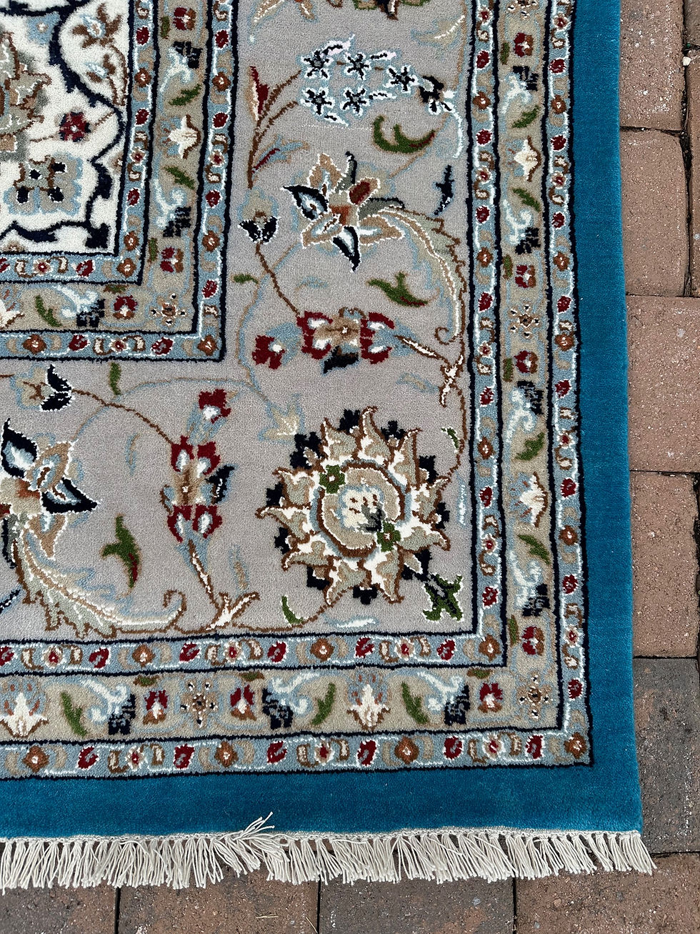 Thumbnail: New Handmade Floral Blue Indian Rug, Persian Nain Design