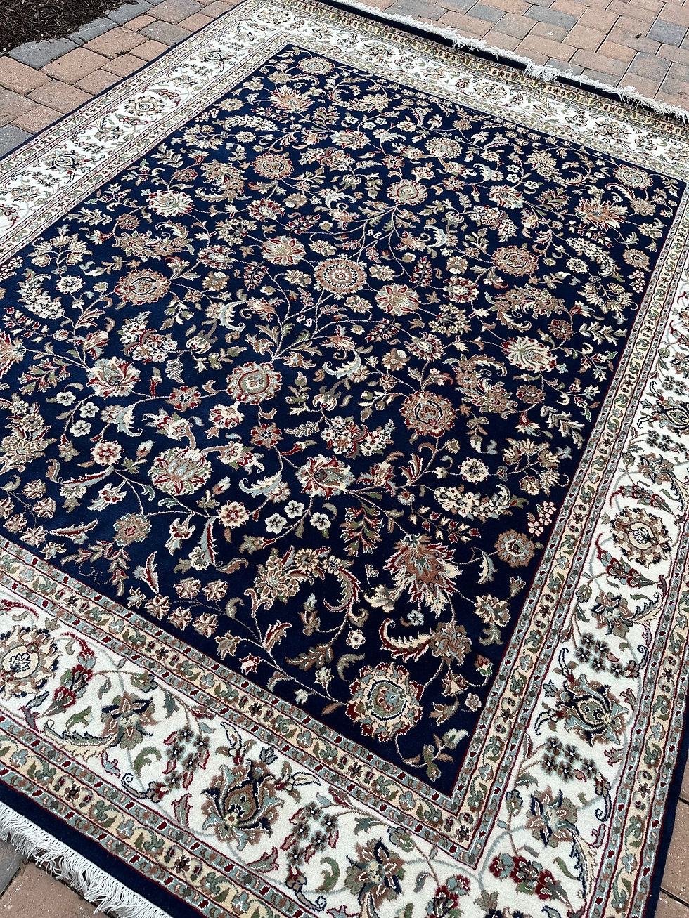 Thumbnail: Handmade Blue & White Indian Rug, Persian Nain Allover Design