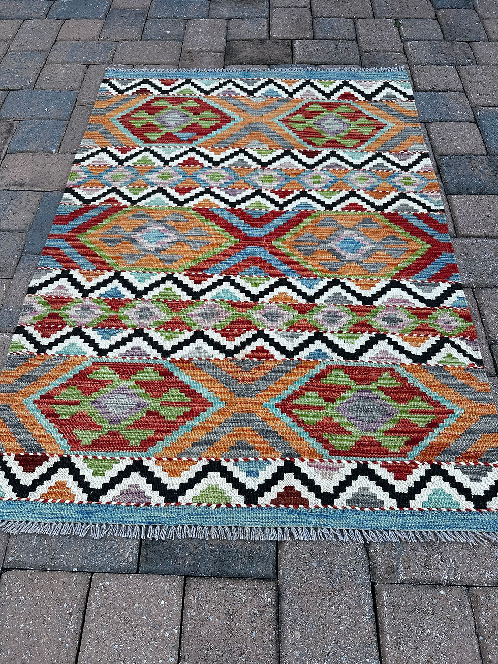 Thumbnail: Handmade Colorful Geometric Kilim Accent Rug