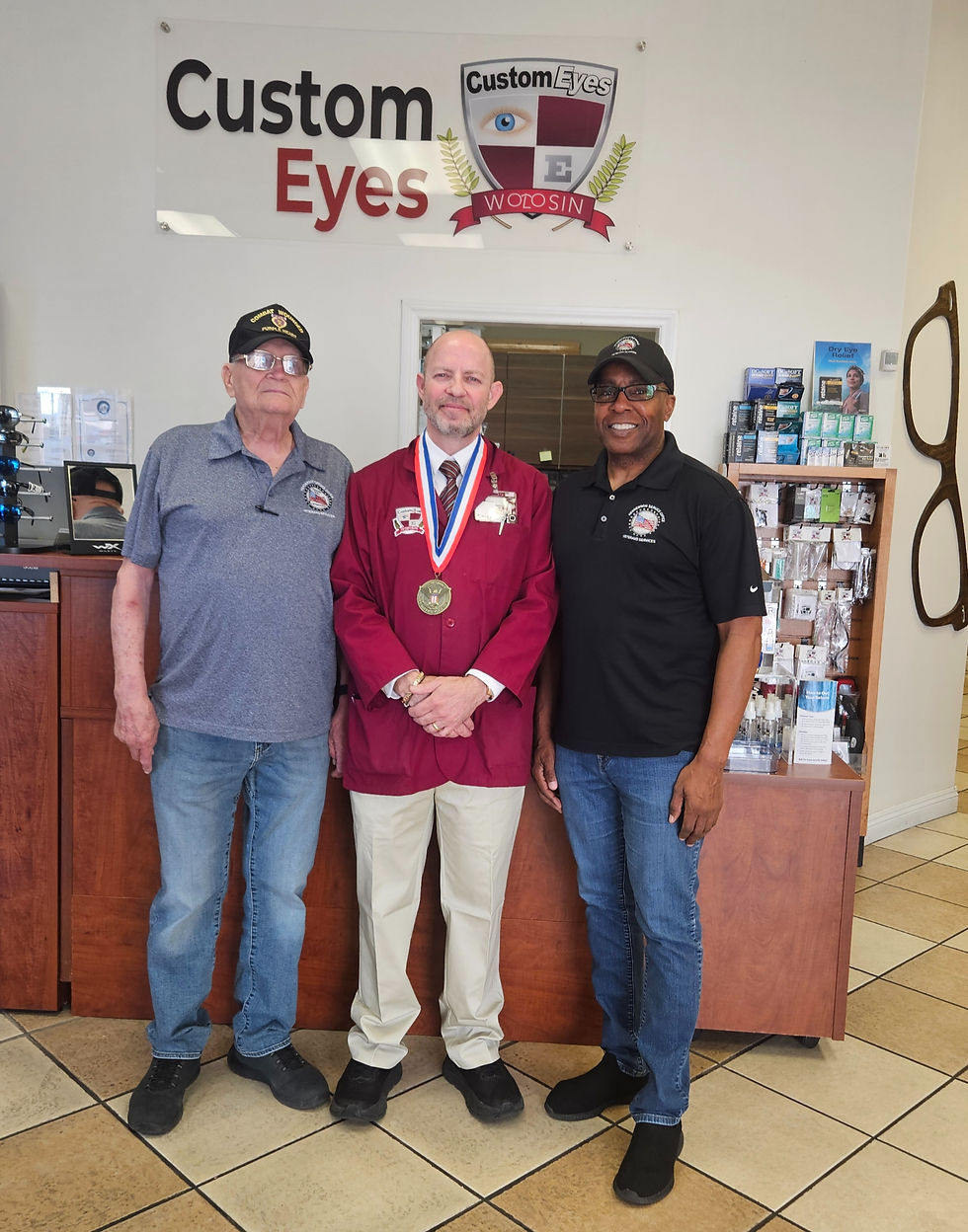 From left to right Richard D. Keirn COL (ARMY) CMD / ARNGColonel - California Military Department - Army National Guard, David Wolosin of Custom Eyes,James D. McCoy LT. COL USMC