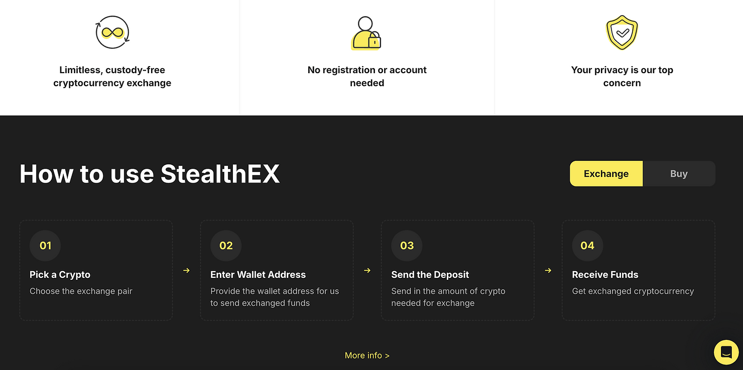 StealthEX homepage