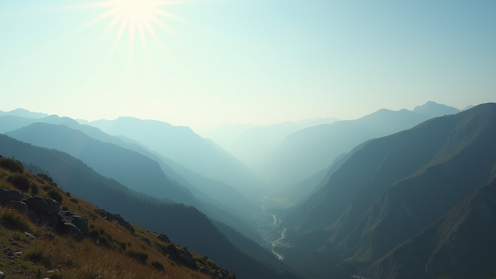 Wide angle view of a serene mountain landscape