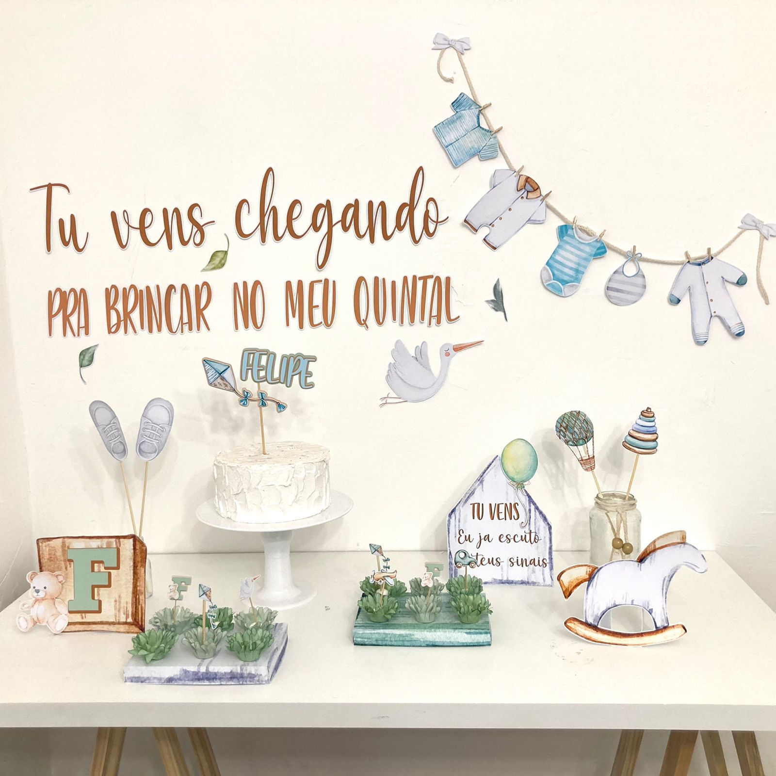 Chá de bebê "Tu vens" - azul