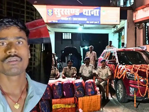 “फूलों से सजी क्रेटा कार की जांच करती बिहार STF टीम, सीतामढ़ी में गांजा तस्करी का खुलासा”