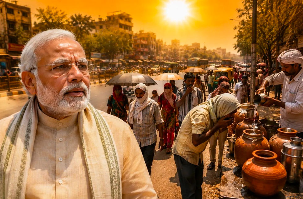“दिल्ली सहित देशभर में भीषण गर्मी और लू के बीच सड़क पर चलते लोग”