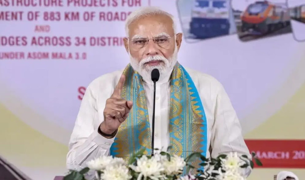 PM Modi speaking in Assam about Asom Mala 2.0 projects