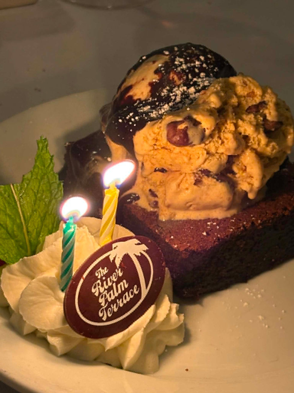 Homemade brownie with gram slam gelato