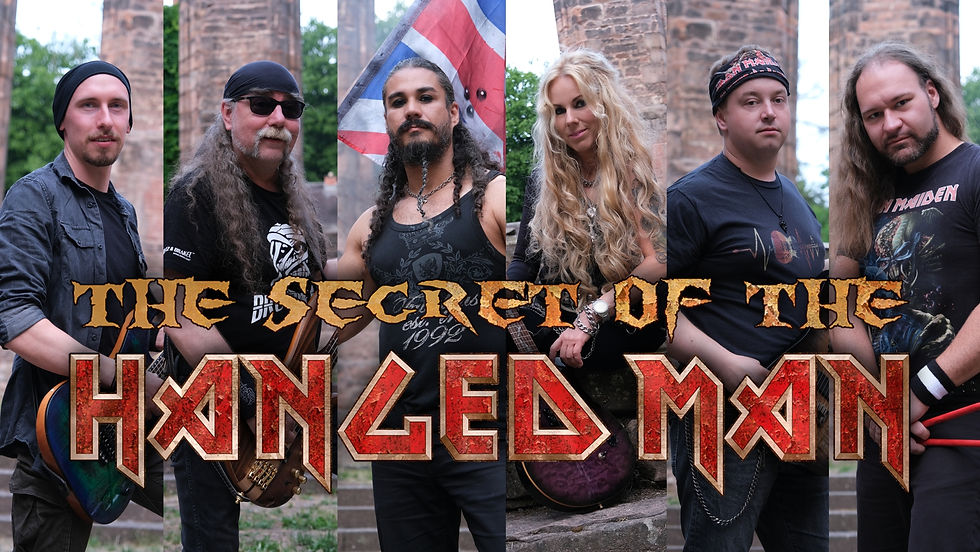 Bandmitglieder von The Secret Of The Hanged Man mit Logo