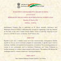 IBBI announces Seminar on the occasion of International Women's Day