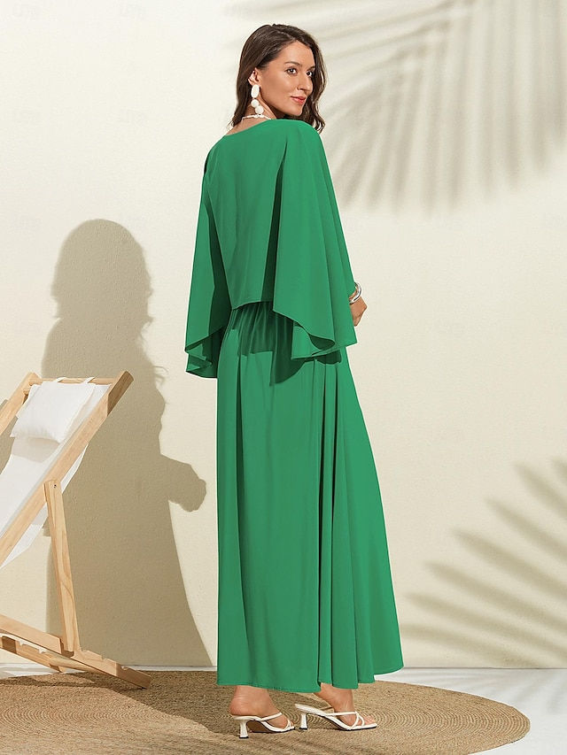 Thumbnail: V Neck Cape Design Maxi Dress