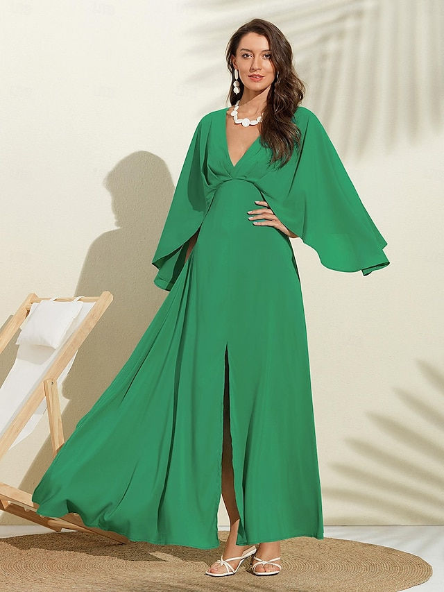 Thumbnail: V Neck Cape Design Maxi Dress