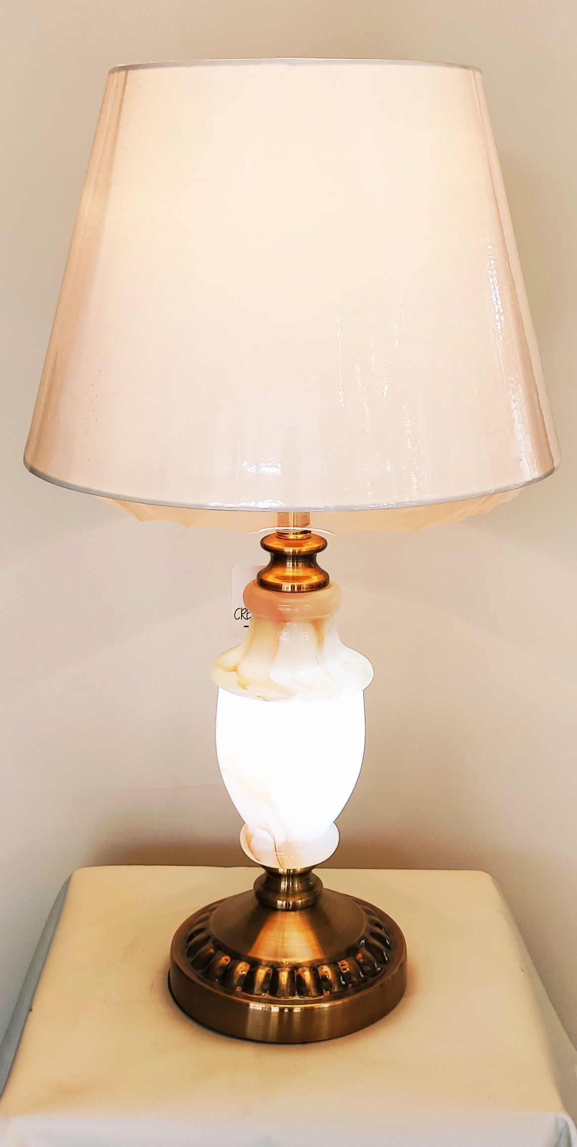 Ant. finish Table lamp with built in LED night light in onyx stone