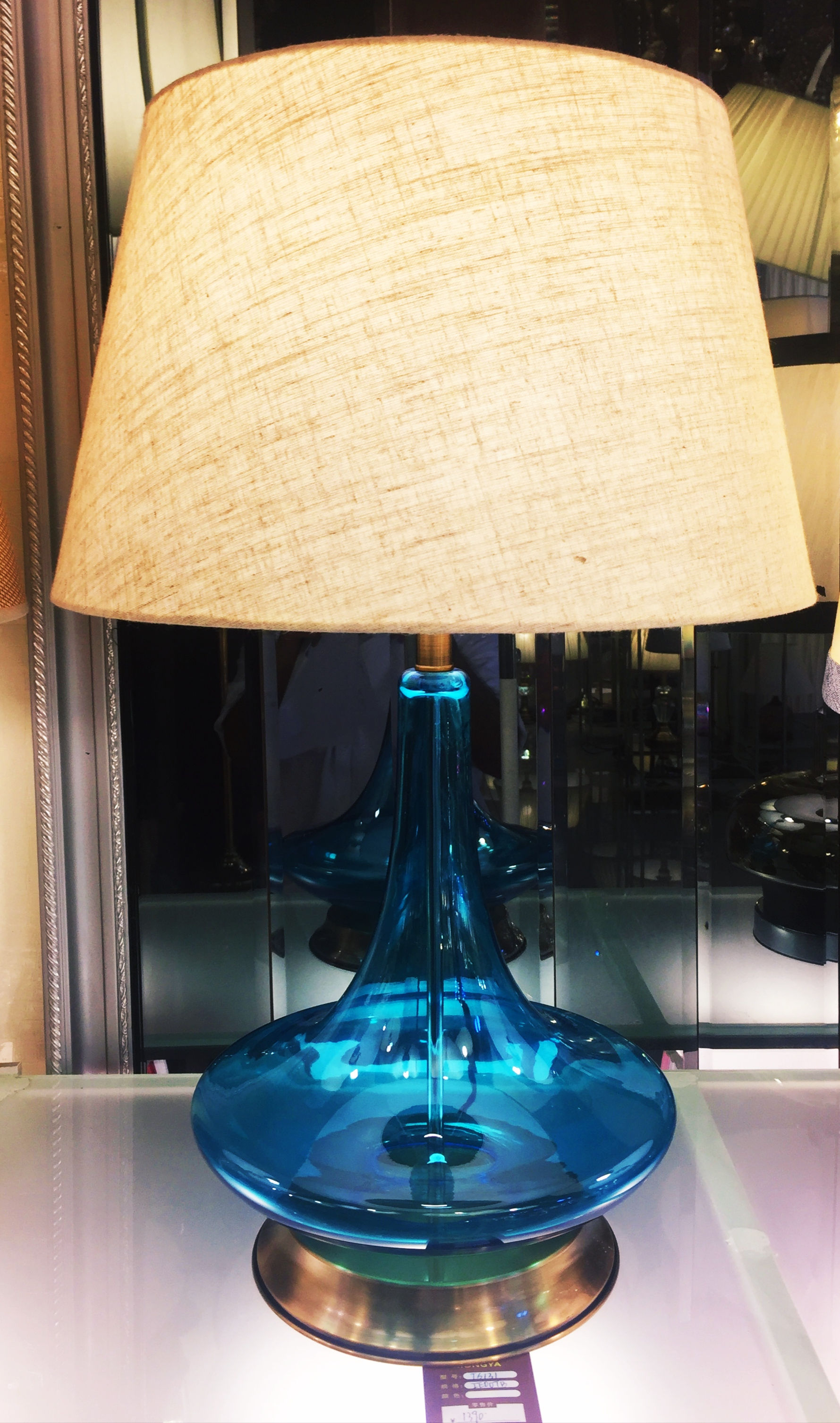 Blue glass table lamp