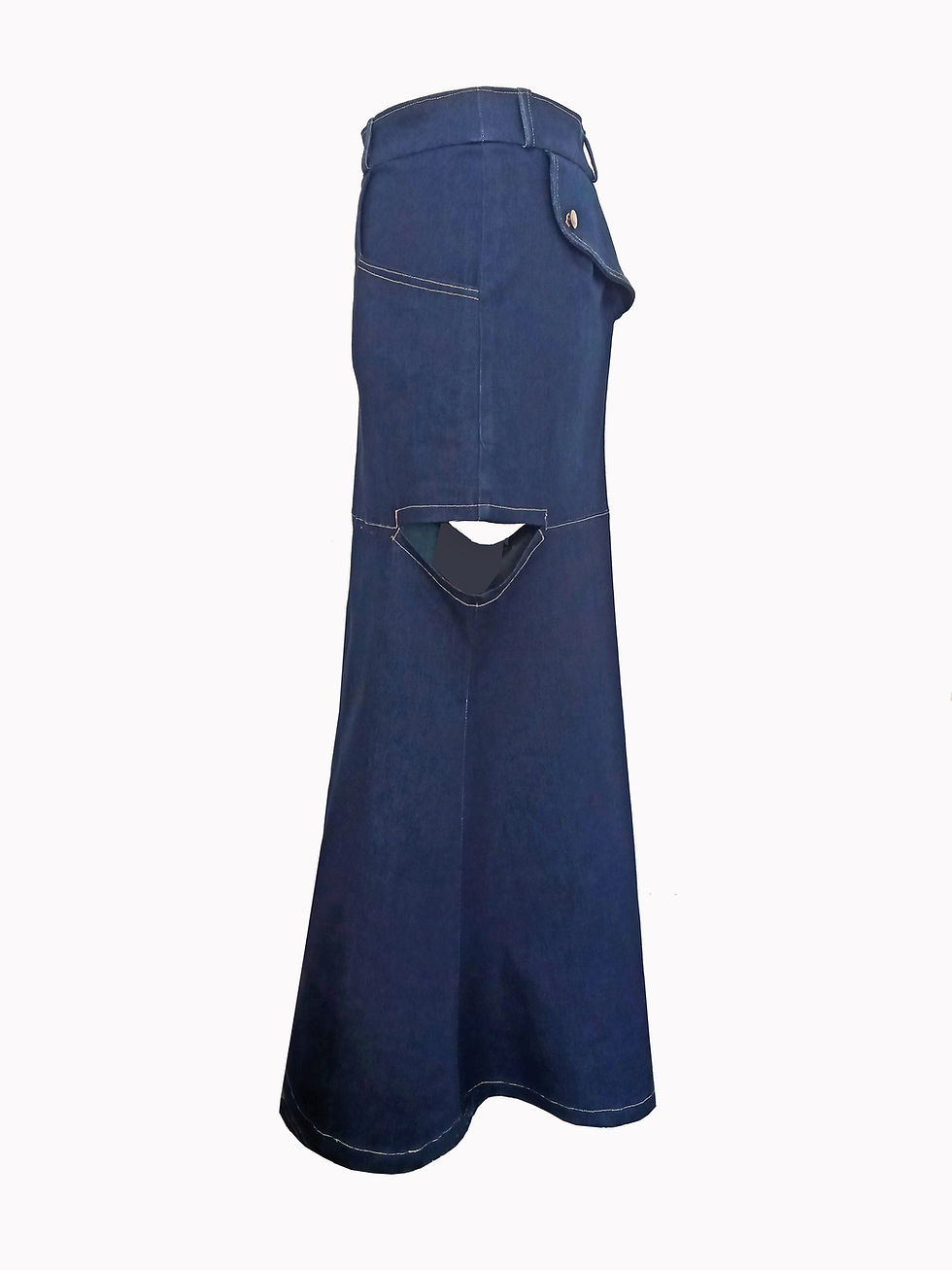 Thumbnail: Asantewaa Cut-Out Denim Fit and Flare Skirt