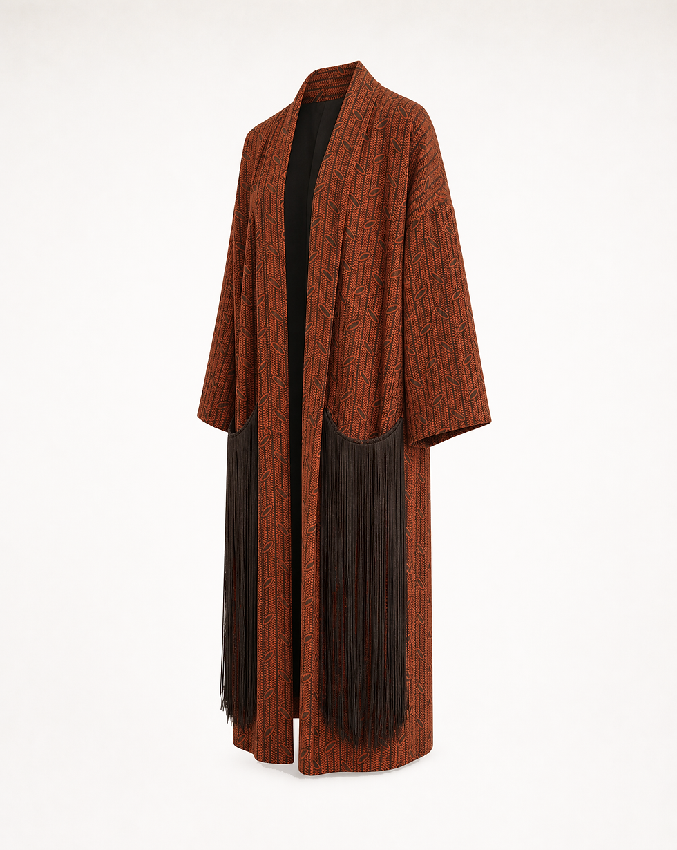 Thumbnail: Kizita Woven Fringe Kimono - Rust