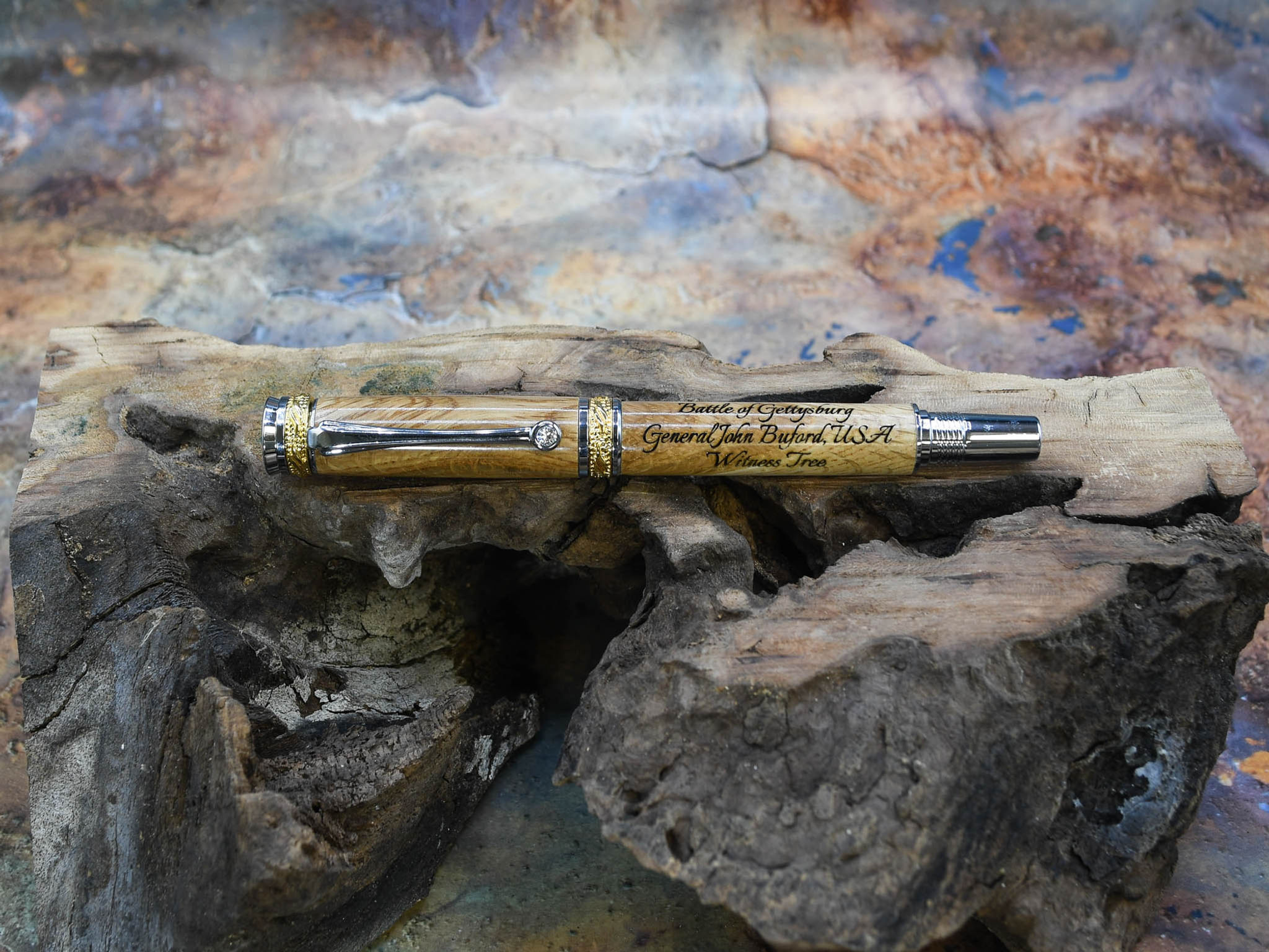 General John Buford, USA, Oak Witness Tree Deluxe Pen in Gold/Chrome