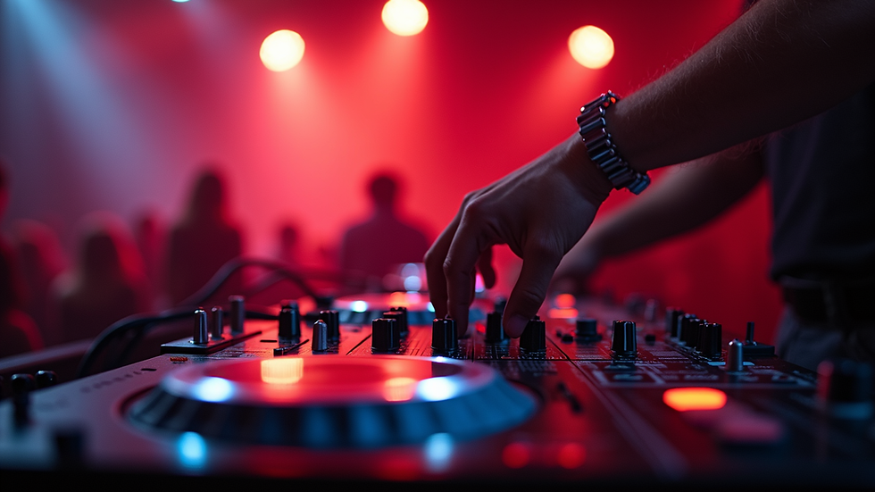 Close-up view of a DJ mixing music at a Christian hip hop event