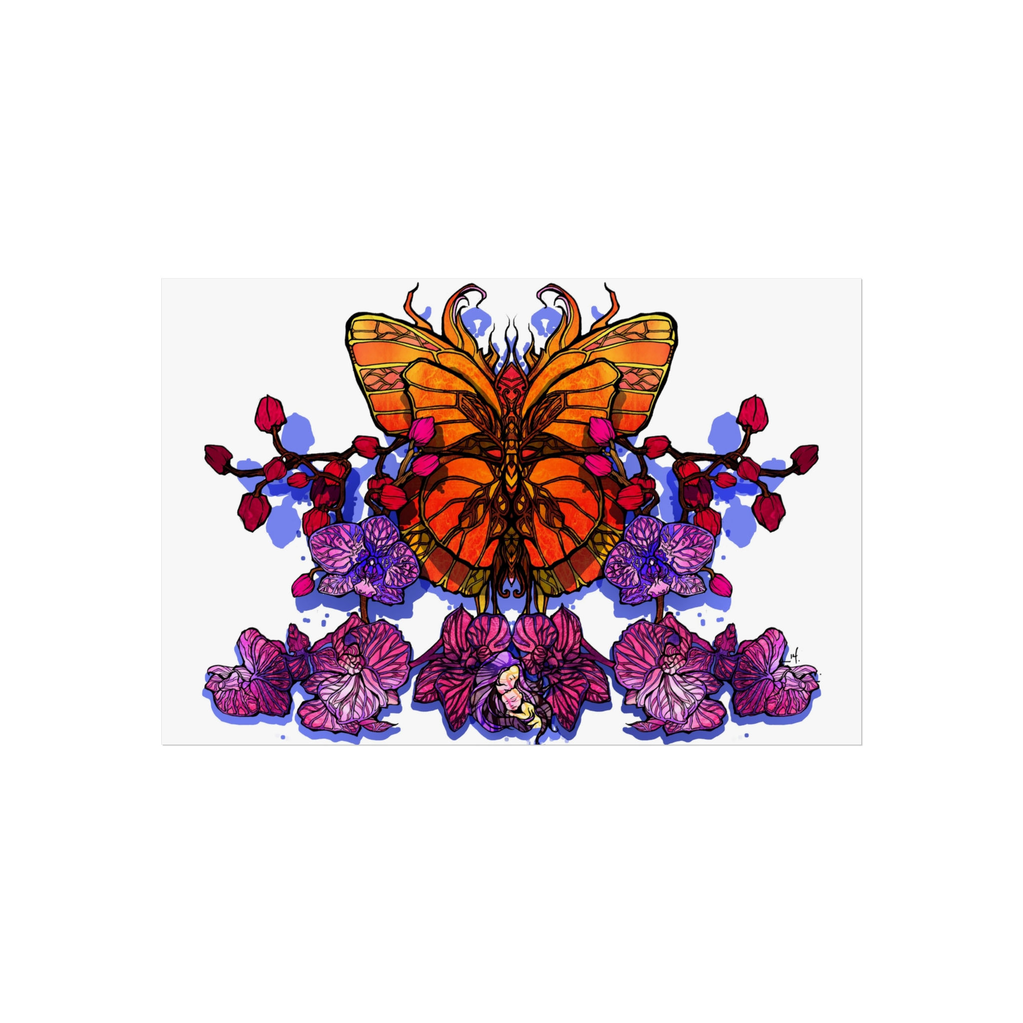 Butterfly Blossom Fine Art Poster — Vibrant Monarch & Orchid Wall Art