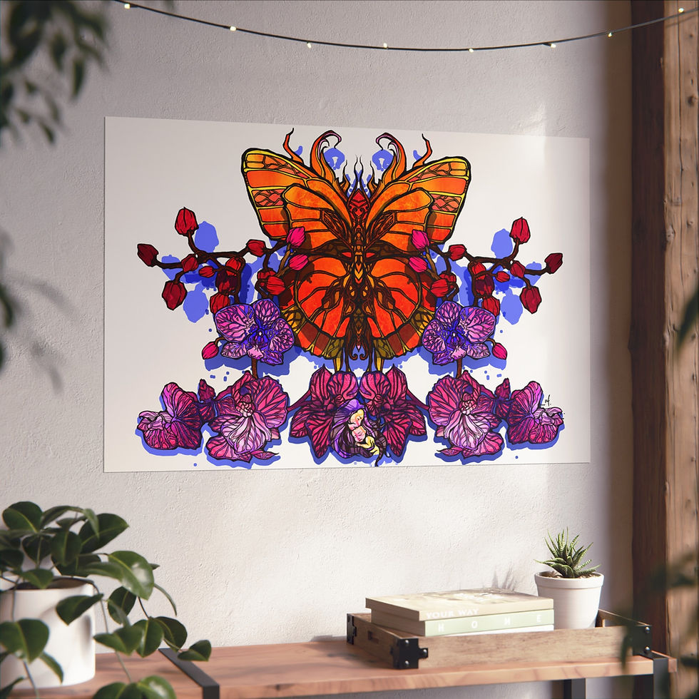 Thumbnail: Butterfly Blossom Fine Art Poster — Vibrant Monarch & Orchid Wall Art