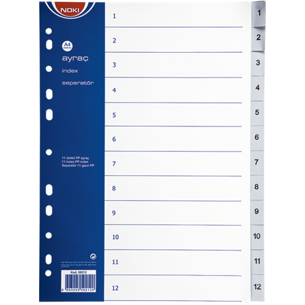 Noki Seperatör 1-12 Rakamlı Plastik A4 59212