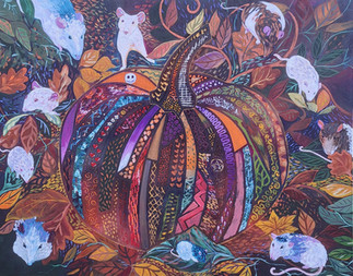 halloween rat and pumpkin painting