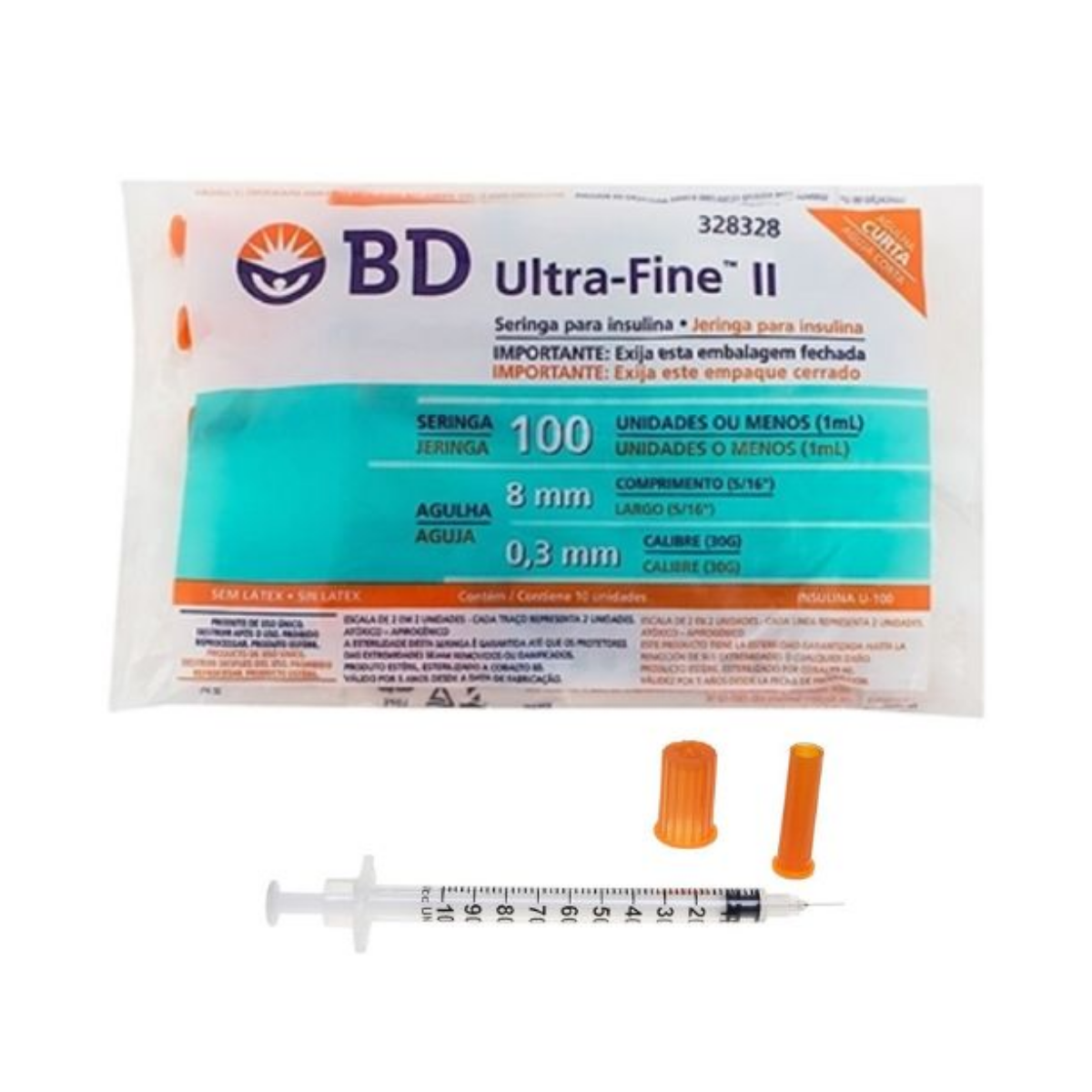 Seringa Insulina Ultra-Fine 100Ui 8mm C/ 10 Unidades - BD