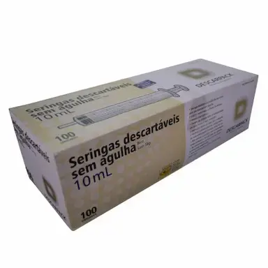 Seringa Descartável 10ml s/Agulha Bico Liso Caixa c/100 Unidades - Descarpack