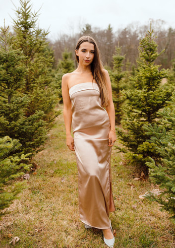 knee length dresses for ladies Satin Backless Strapless Dress main image 0