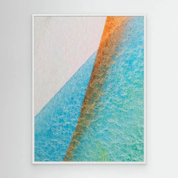 Abstract watercolor artwork featuring diagonal sweeps of light blue, orange, and white tones