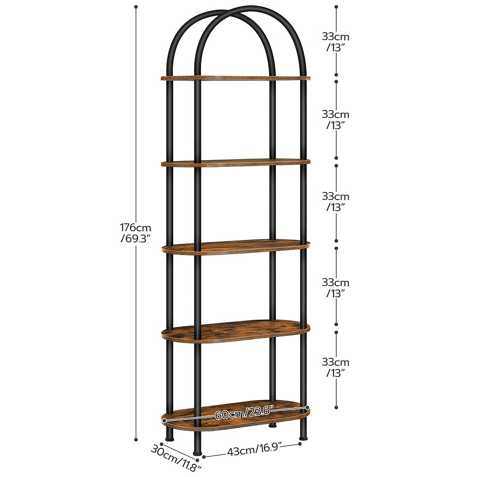 Thumbnail: HOOBRO 5-Tier Bookshelf Arched Bookcase with 2 Drawers all Industrial Style Disp