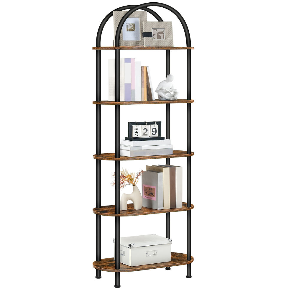 Thumbnail: HOOBRO 5-Tier Bookshelf Arched Bookcase with 2 Drawers all Industrial Style Disp