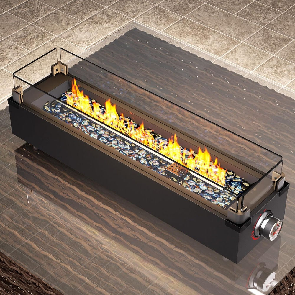 28 Inch Table Top Propane Fire Pit, 50,000 BTU Tabletop Firepit with Glass Wind
