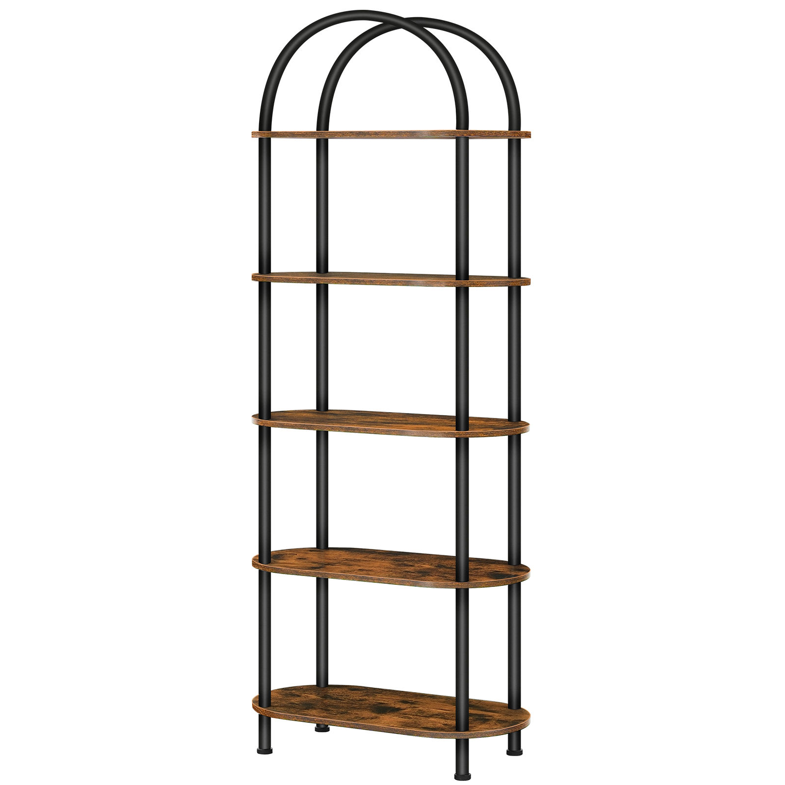 HOOBRO 5-Tier Bookshelf Arched Bookcase with 2 Drawers all Industrial Style Disp