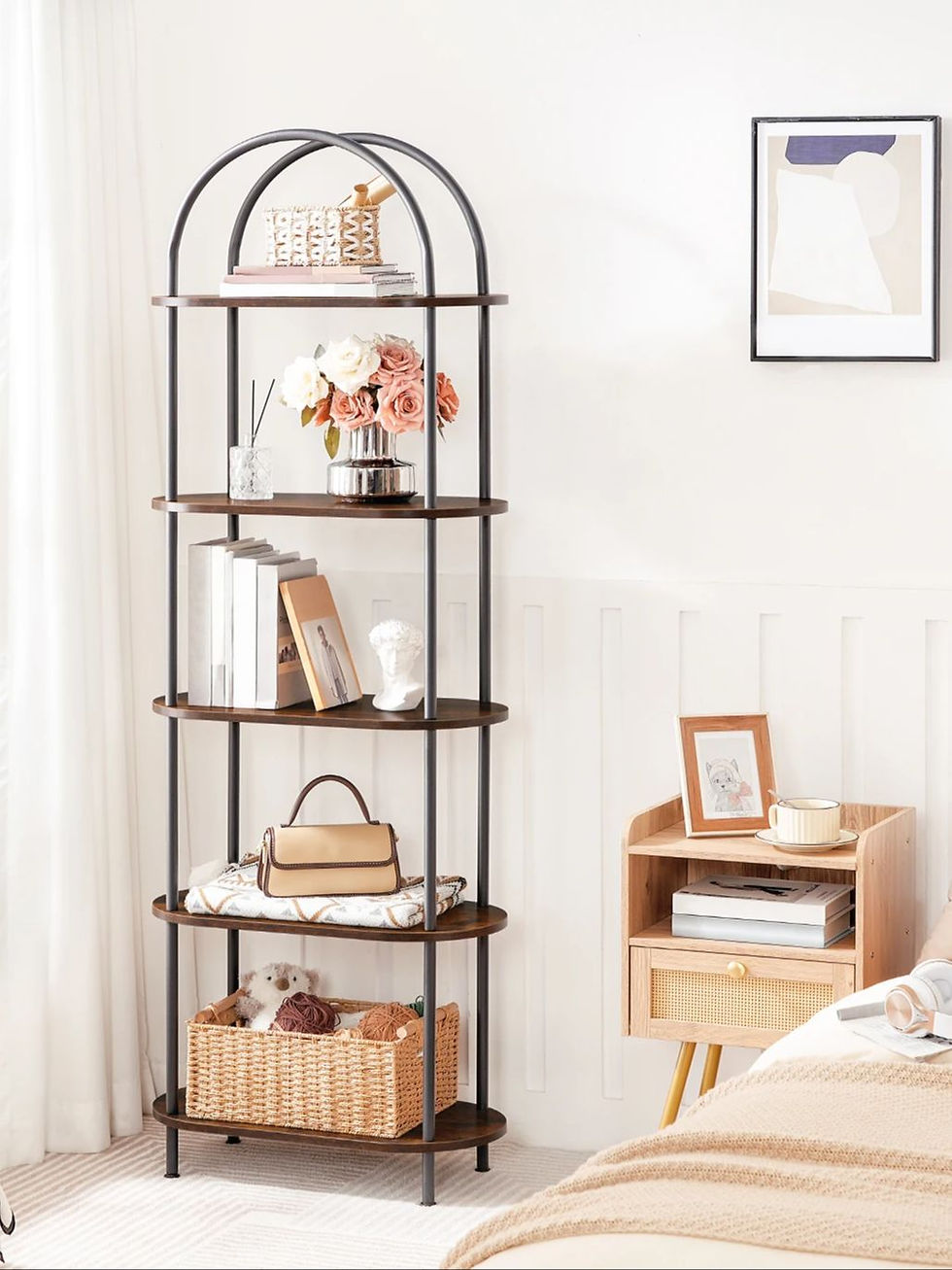 Thumbnail: HOOBRO 5-Tier Bookshelf Arched Bookcase with 2 Drawers all Industrial Style Disp