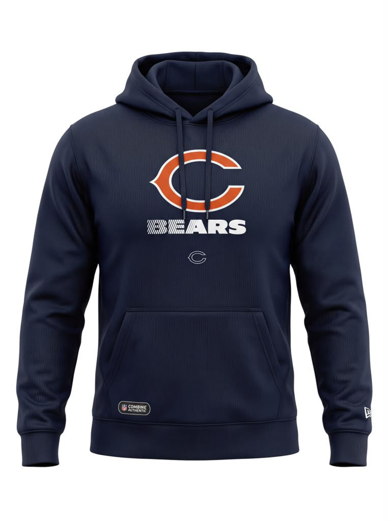 Thumbnail: 47 CHICAGO BEARS MENS NAVY BLUE POWER LUCK HEADLINE LONG SLEEVE HOODIE