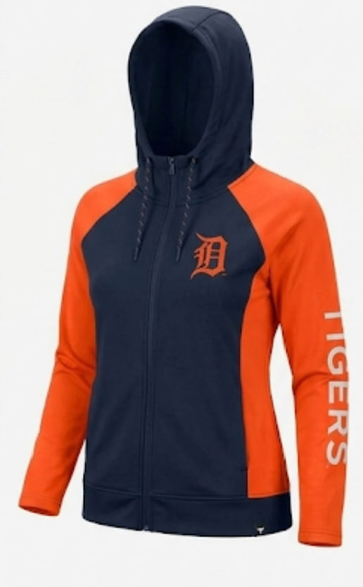 Women's Detroit Tigers Iconic Raglan Full-Zip Hoodie - Navy/Orange