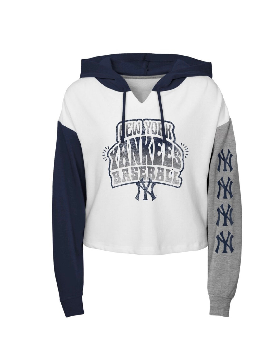 New York Yankees White Color Run Cropped Hooded Sweatshirt