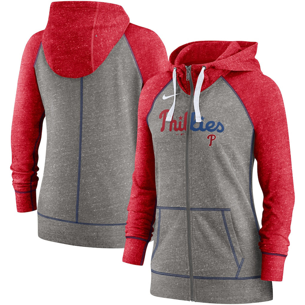 Philadelphia Phillies Women's Split Wordmark Gym Vintage Raglan Lightweight