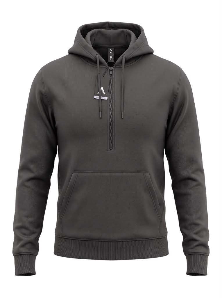 Thumbnail: Men's Hoodie Quarter-Zip Hoodie Apricot Black Royal Blue Khaki Light Grey Hooded