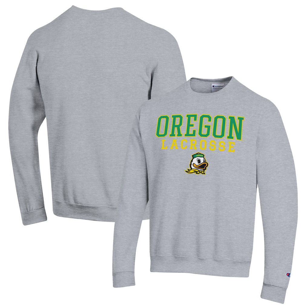 Oregon Ducks Men's Champion Heather Gray Oregon Ducks Stack Logo Lacrosse Powerb
