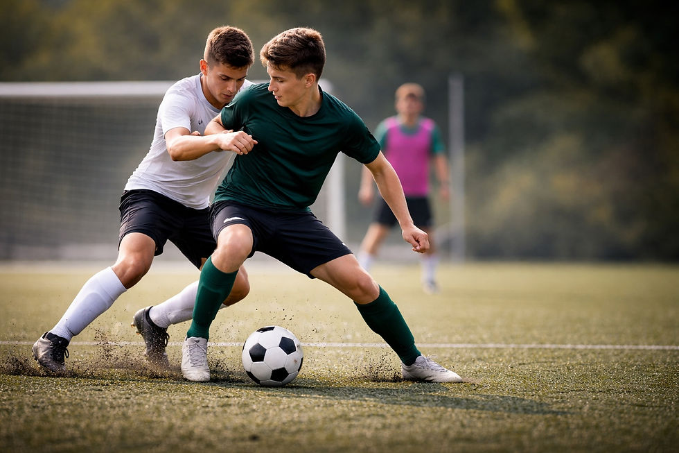 Shielding ball under pressure shows football technique development through decisions