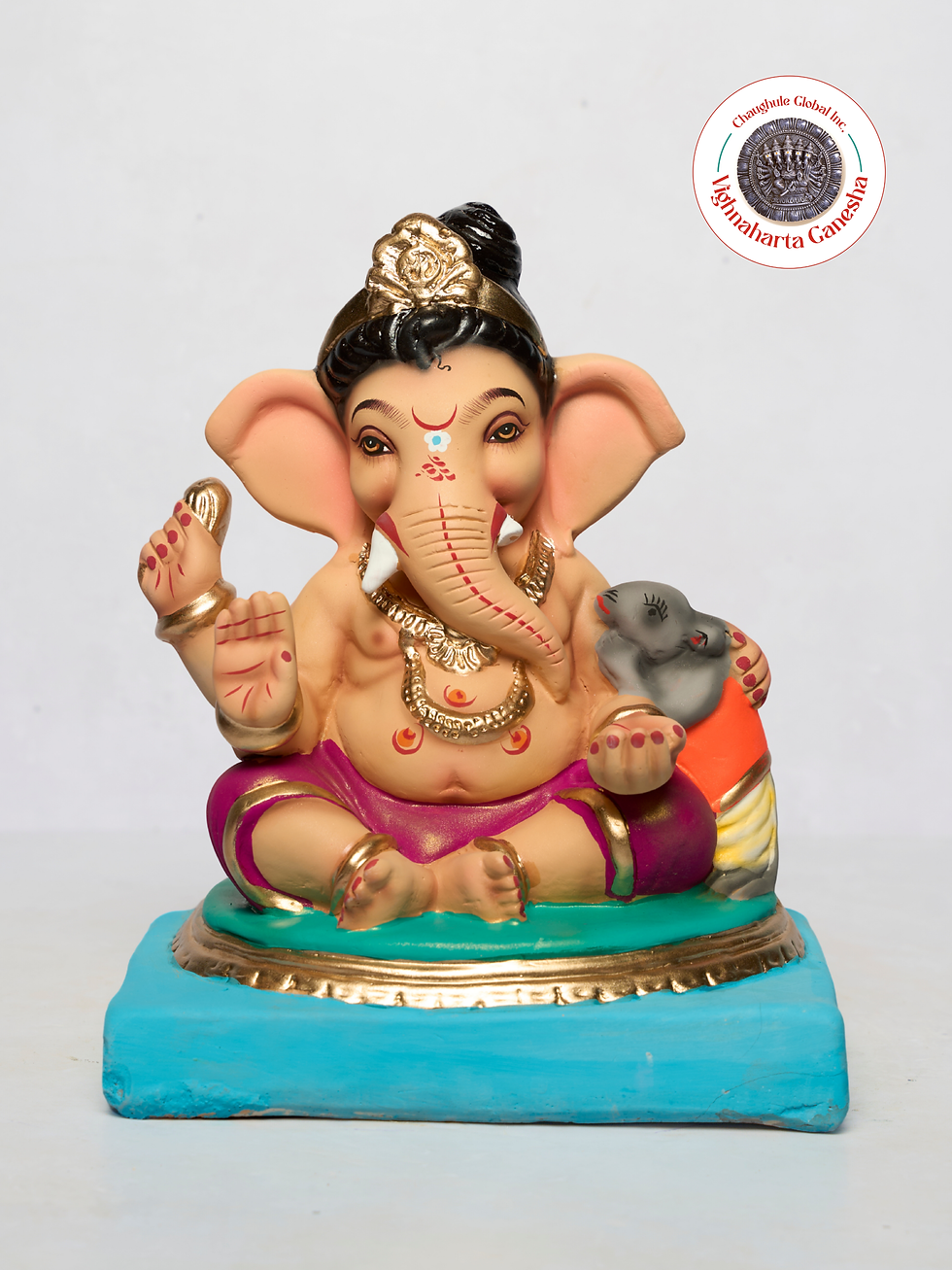 Thumbnail: 12" Vighnaharta Ganesha (VGUK 127) | Clay Ganesha