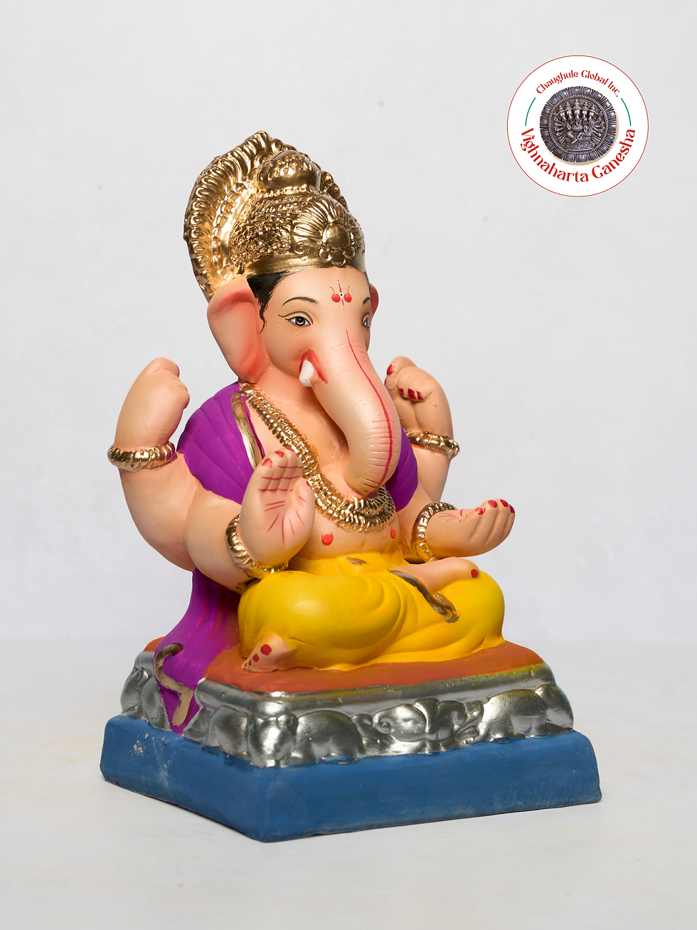 Thumbnail: 12" Vighnaharta Ganesha (VGUK 107) | Clay Ganesha